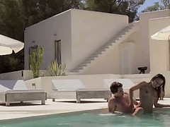 Super sensitive fucking in the pool