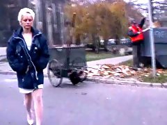 Radiant solo model in high heels pisses while masturbating outdoors