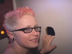 Blonde Emo With Pink Streak Sucking Dick And Taking Facial