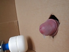 Cock in Box hands free jerking with vibrator