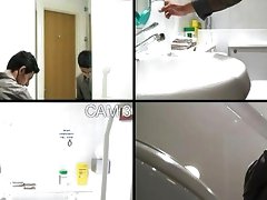Handsome gay dude gets caught pissing in the bathroom