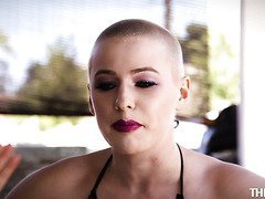 Some interracial oral sex is what bald headed bitch Riley Nixon needs