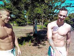 Muscular friends blow each other's cock and have gentle anal sex
