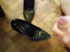 Cum in studded black leather heels