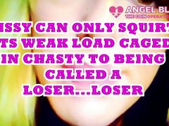 Sissy squirts its goo in chastity to loser,faggot humiliation porn