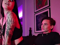 Strapon lez gay face sitting tattooed teen in fishnets
