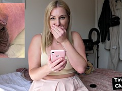 Seductive bitch loves to talk dirty about small white cocks