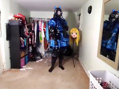 Pvc Layered Maid Cosplay And Gasmask Breathplay Tube In Suit