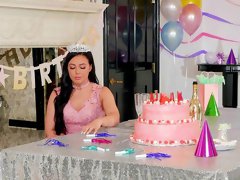 Birthday girl receives dick to pump her tiny holes and cream her