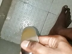 Pissing and drinking from condom used condom
