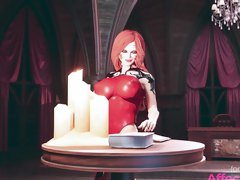 Redhead wizard having sex with a big tits futanari succubus in a 3d animation