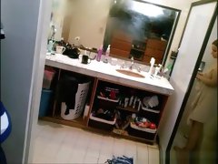 Hot blonde wife spied in bathroom